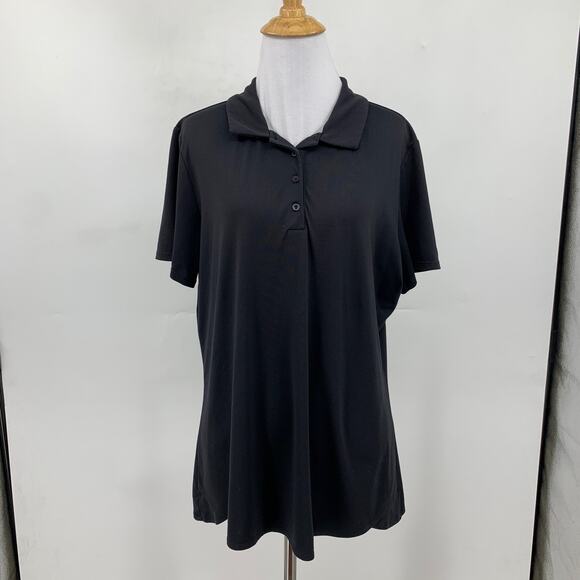 Under Armour Shirt Women L Large Black 4 Button Placket Short Sleeve Polo Collar - Picture 2 of 9